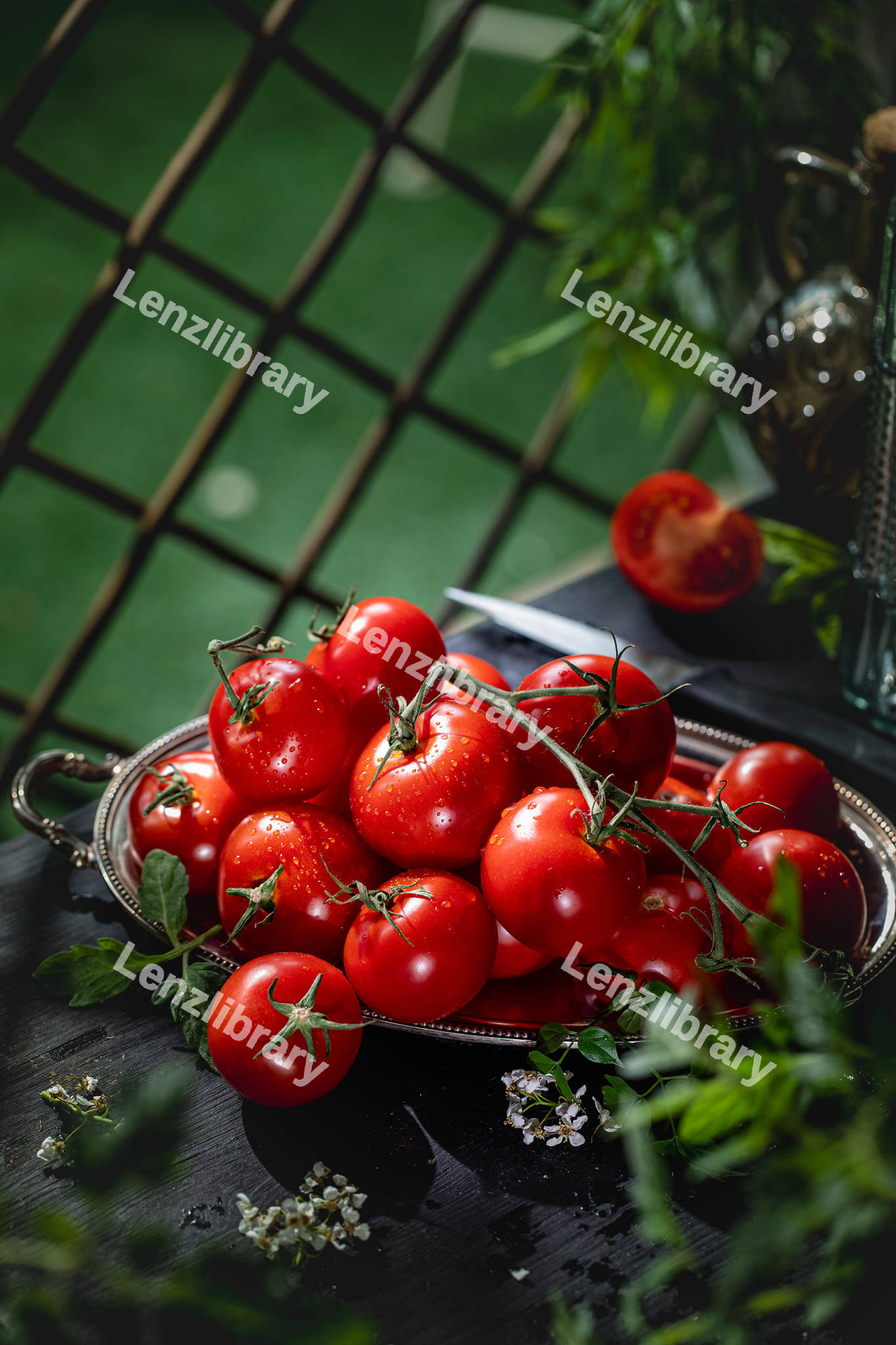 Tomatoes in a silver bowl
